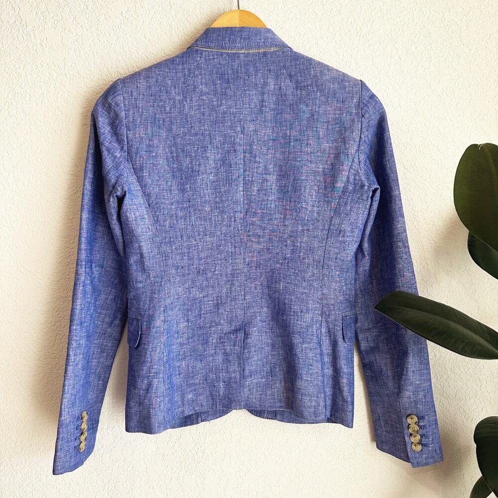 J Crew Womens School Boy Linen Blazer Size 0 Blue Preppy Coastal Old Money Work - Picture 6 of 8